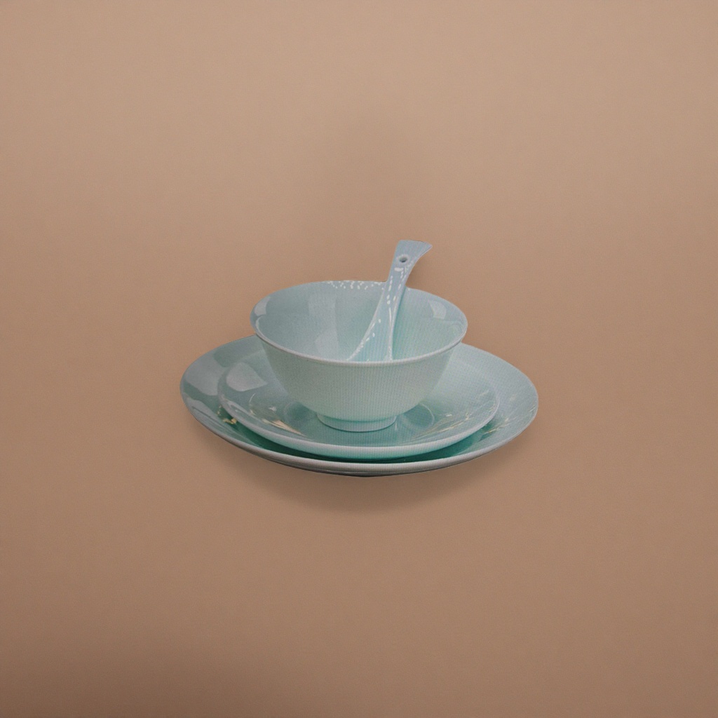 Celadon porcelain bowl with spoon and tray set, Song Dynasty style tea and tableware, simple household porcelain Application Scenario