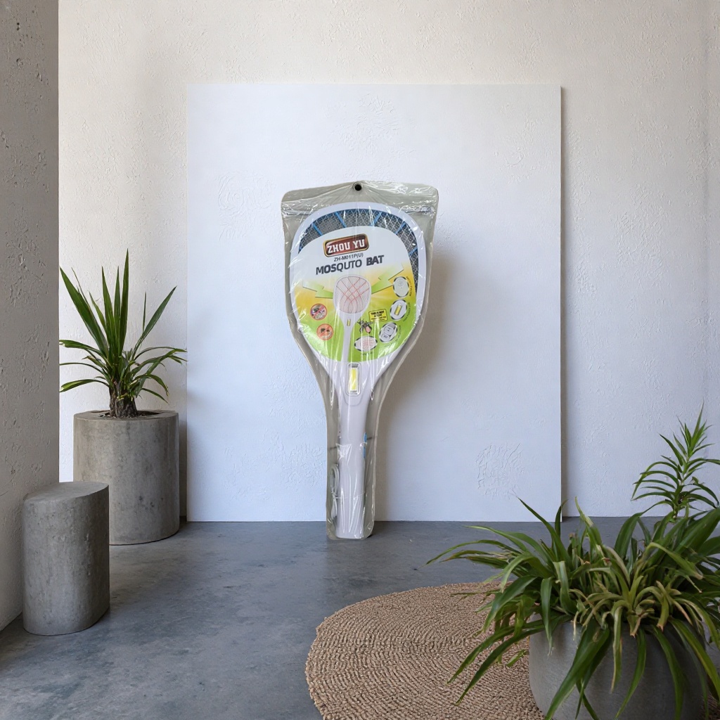 White electric mosquito swatter, rechargeable household insect killer, silent, efficient and safe 222 details Picture
