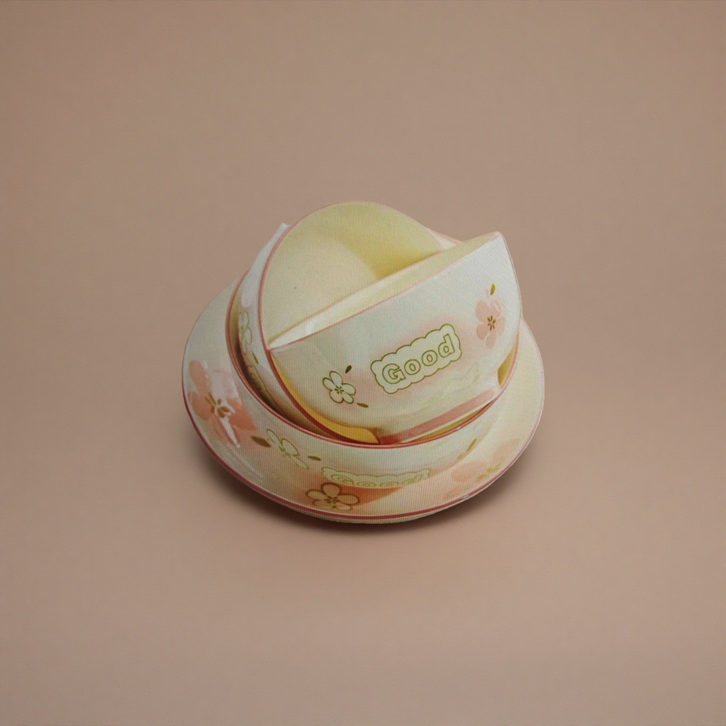 Pink ceramic bowl and plate set with the word "Good" and cherry blossom pattern, a household tableware gift box Specification image