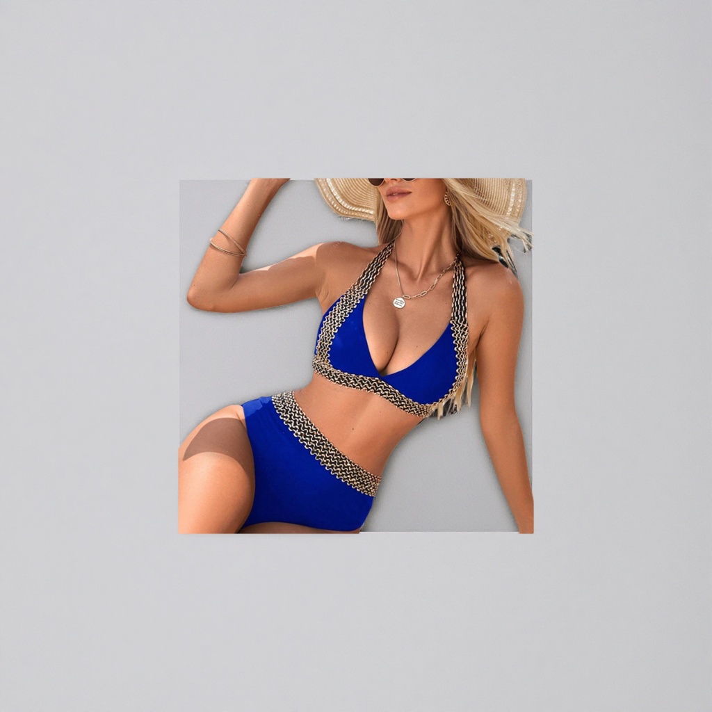 Blue bikini swimsuit for women, high waist, slimming, anti-exposure beach swimming set Application Scenario