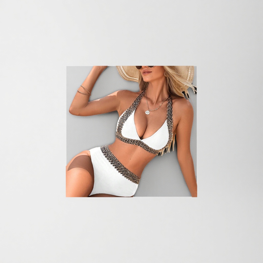 White women's swimsuit with black and gold wavy pattern decoration for slimming and shaping Application Scenario