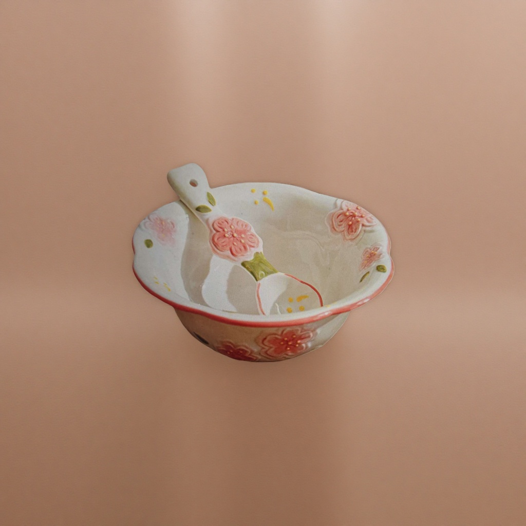 粉色樱花陶瓷碗配勺家用简约日式餐具套装产品图