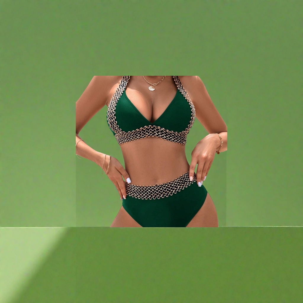Green bikini swimsuit for women, high waist, slimming, anti-walking, light speed dry beach, seaside vacation