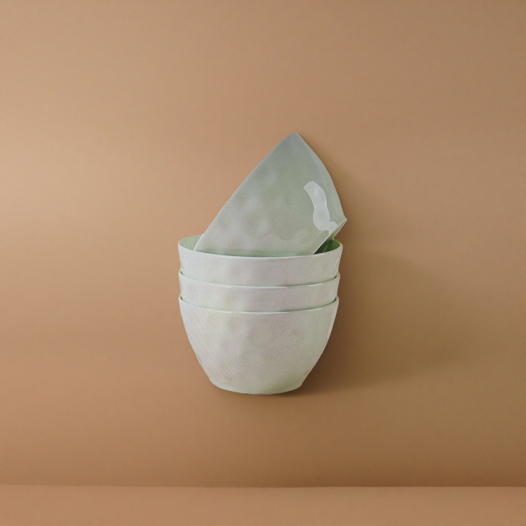 The light green ceramic bowl set can be stacked for kitchen tableware, featuring a simple and elegant home style Specification image