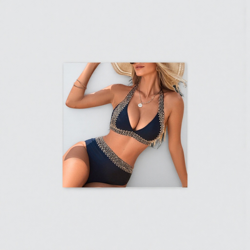 Dark blue women's swimsuit with gold chain details Picture