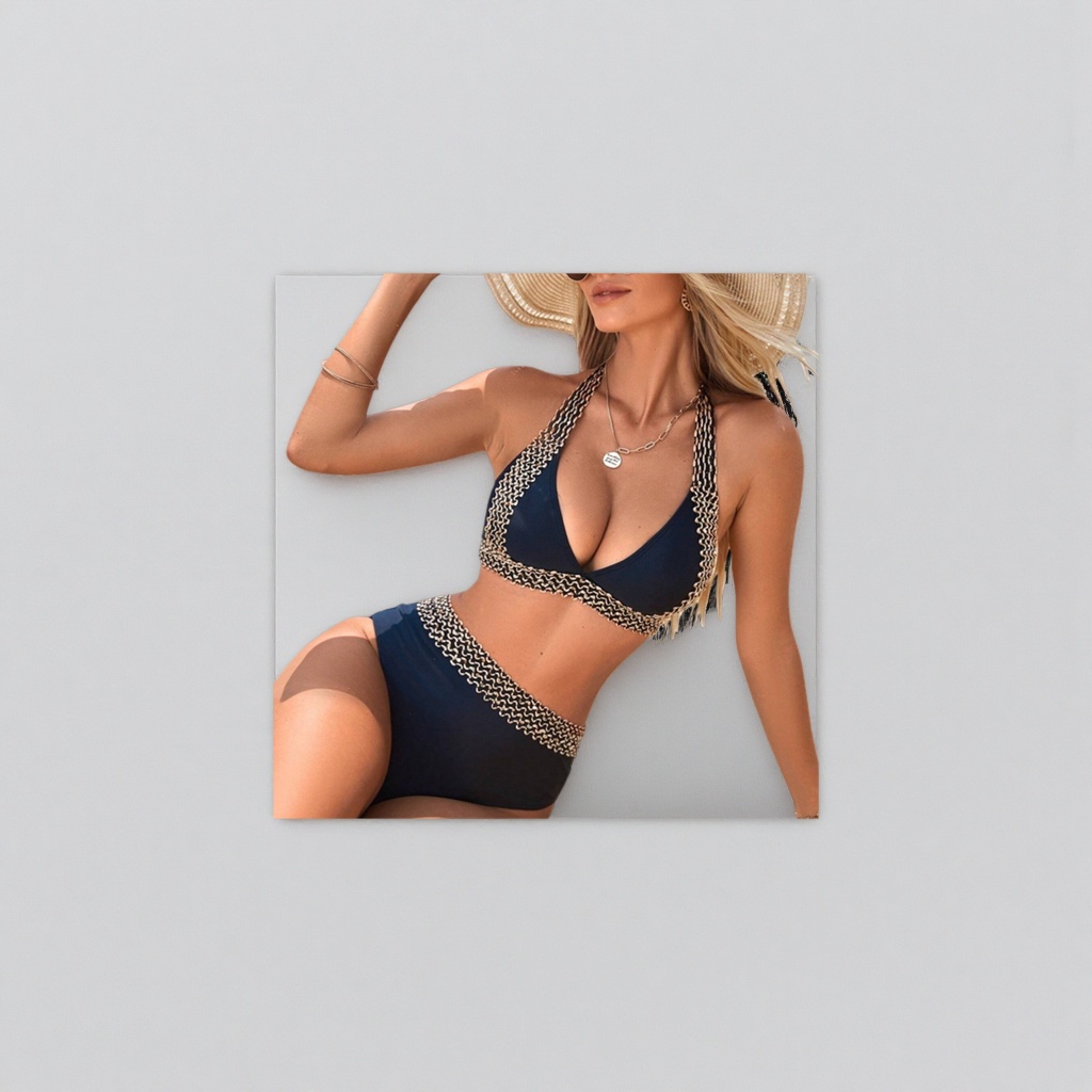 Dark blue women's swimsuit with gold chain Application Scenario