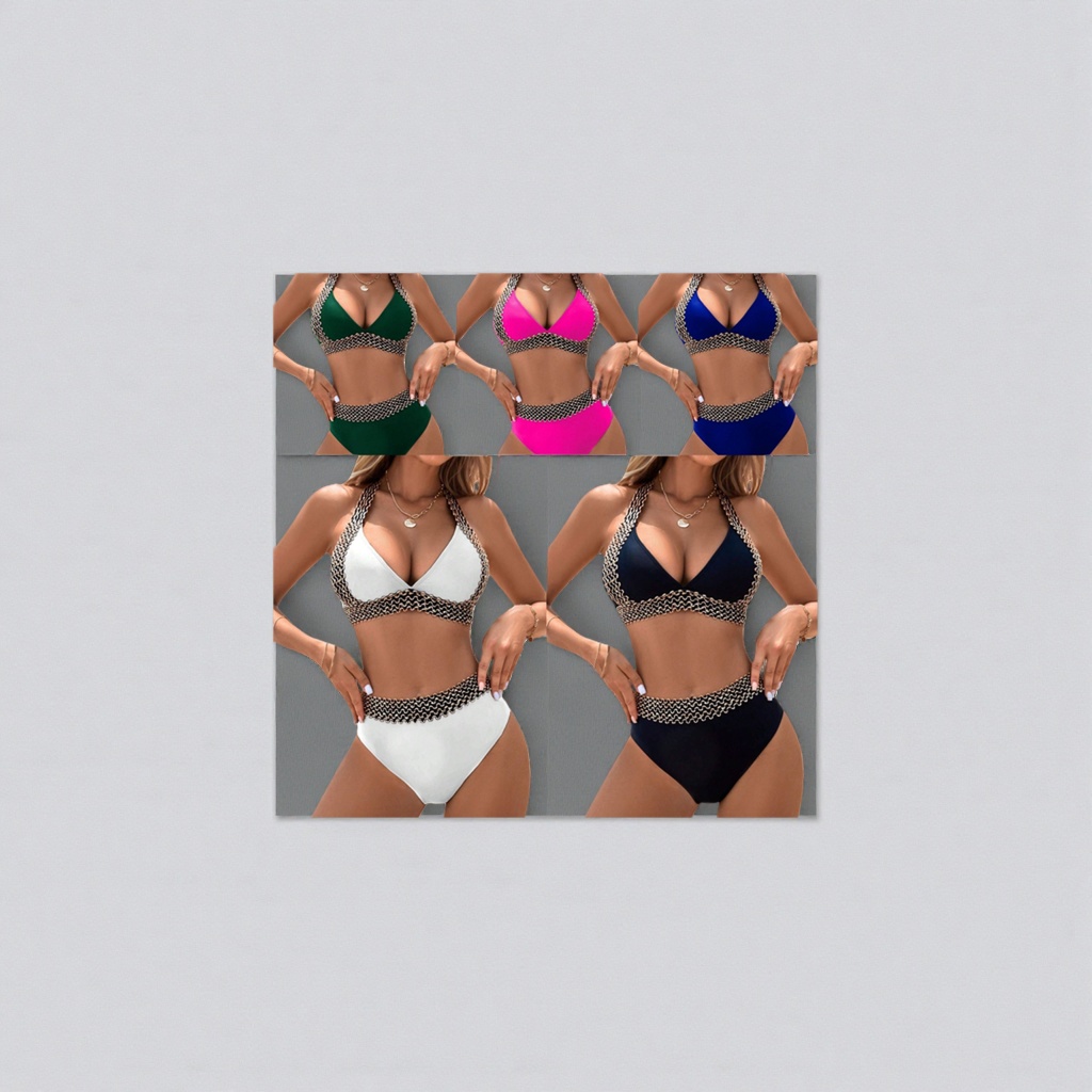 Colorful wavy edge bikini swimsuit for women, new summer style, slimming and form-fitting high-waisted bikini Application Scenario
