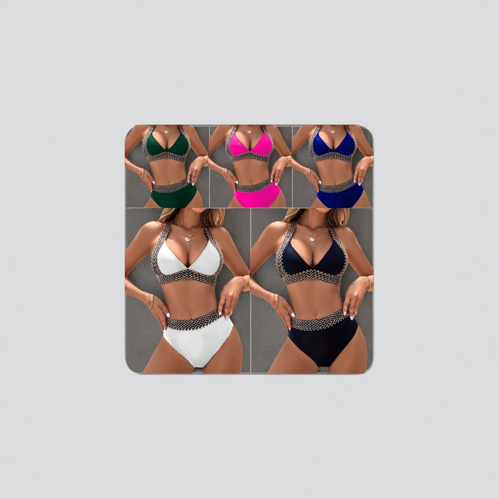 Colorful wavy edge bikini swimsuit for women, new summer style, slimming and form-fitting high-waisted bikini Specification image