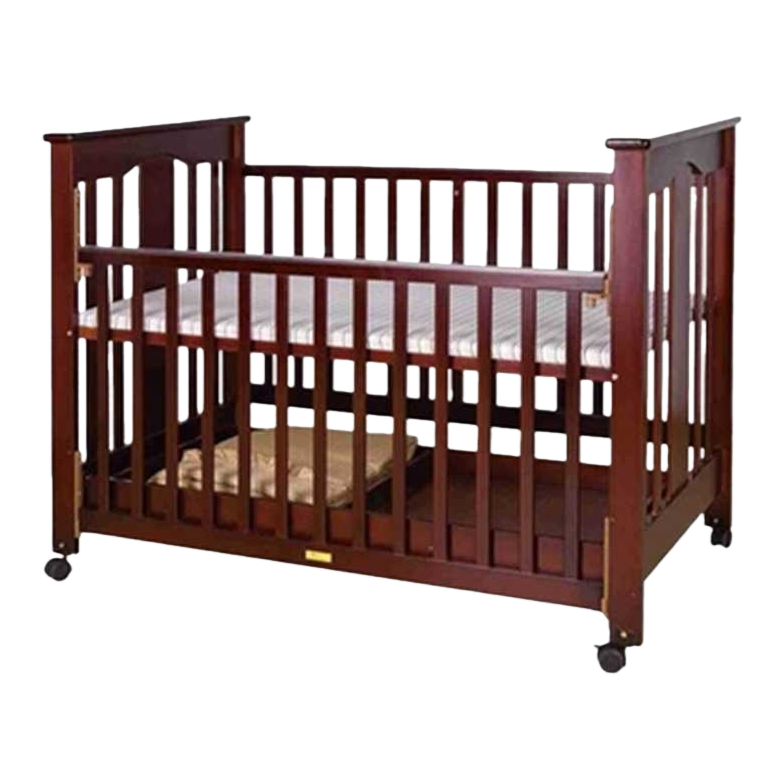 Dark brown wooden crib, eco-friendly solid wood baby bed with guardrail and adjustable height Item Picture
