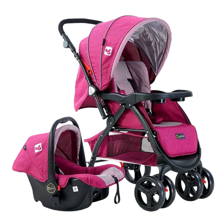 The rose red baby stroller is equipped with a basket-style safety seat, which is lightweight, foldable and adjustable with shock absorption Item Picture