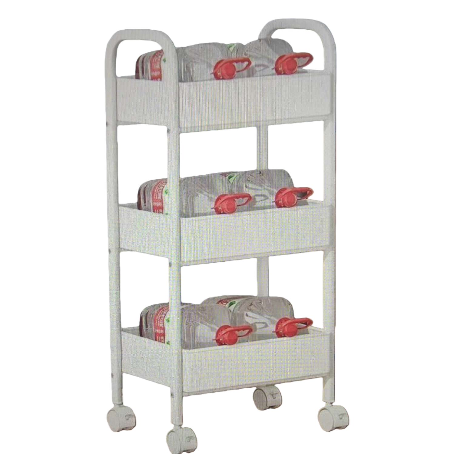White three-layer wheeled storage rack, thickened load-bearing kitchen and bathroom storage rack Item Picture
