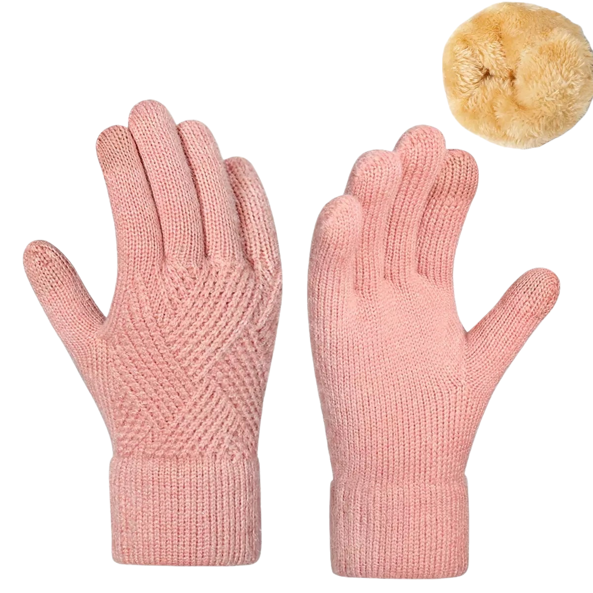 Pink knitted gloves for women, warm and anti-slip, fingertip touch screen autumn and winter style Item Picture
