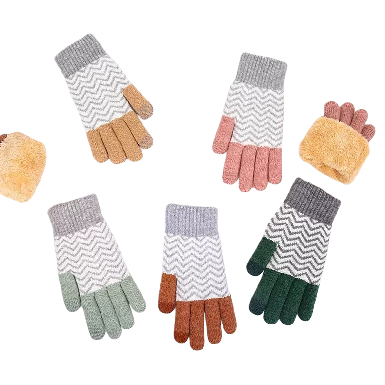 Multi-color wavy pattern double-layer thickened touch screen gloves Item Picture