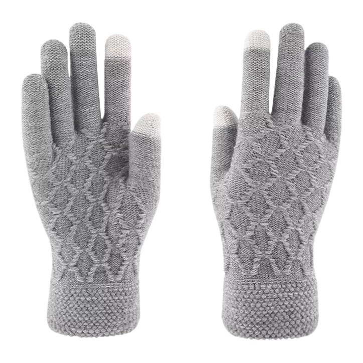 Grey knitted gloves, warm and anti-slip, thin hand protection for ladies in autumn and winter, with touch screen Item Picture