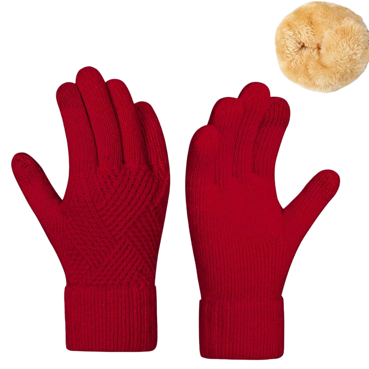Red knitted gloves for women, warm and anti-slip woolen gloves, thickened for autumn and winter Item Picture