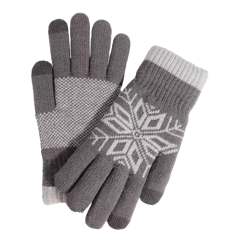 Grey snowflake patterned knitted warm gloves Item Picture