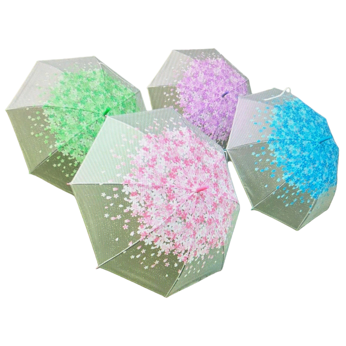 A set of transparent umbrellas with colorful cherry blossom patterns, waterproof, sun-proof, lightweight and foldable, suitable for both sunny and rainy days Item Picture