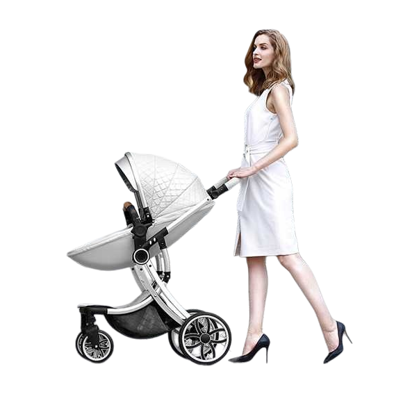 The white baby stroller is lightweight, foldable, shock-absorbing, has a high view and can be pushed in both directions Item Picture