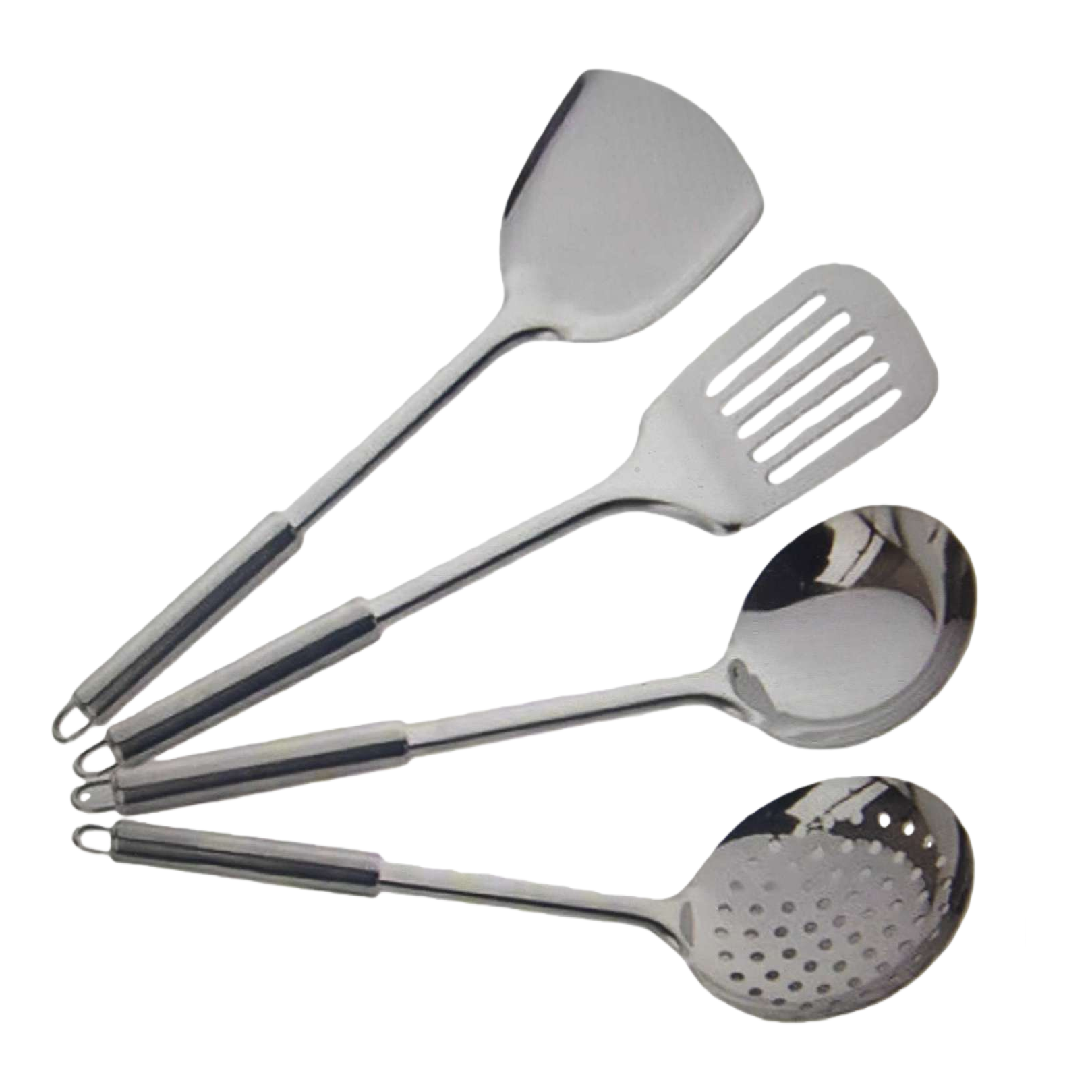 Silver kitchenware set: spatula, strainer, soup spoon, regular spoon four-piece set Item Picture