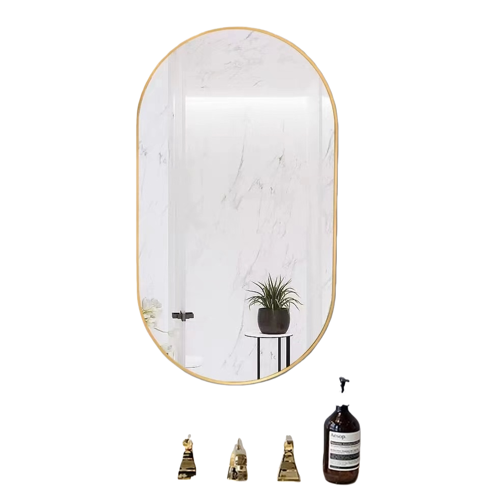 Golden-framed oval mirror for home decoration, bathroom wall-mounted full-length mirror without drilling Application Scenario