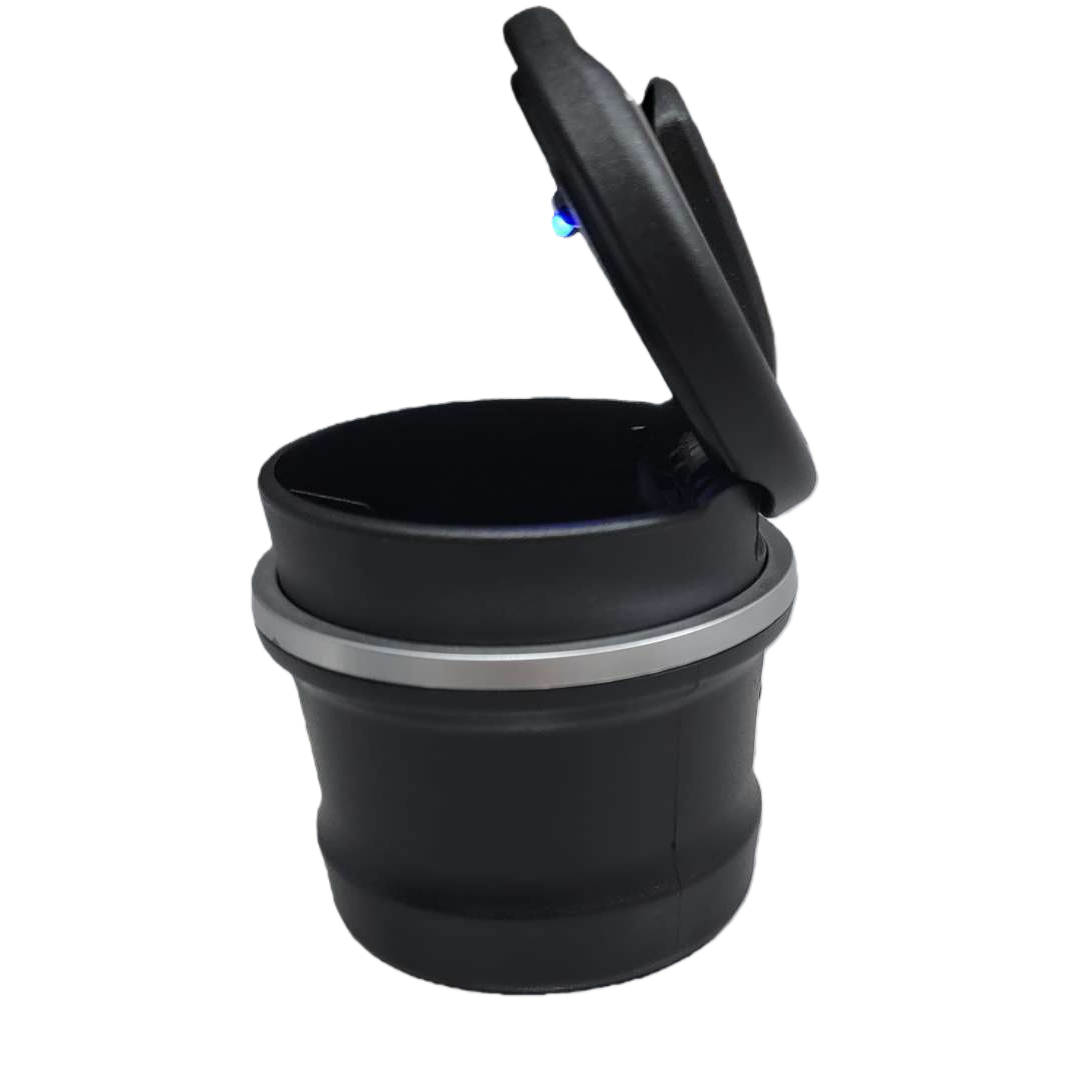 Black ashtray with silver ring, ceramic household tabletop, anti-overflow and heat-resistant Item Picture
