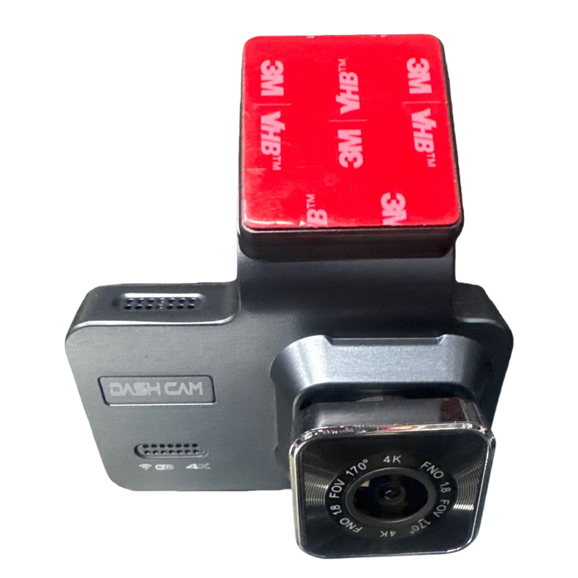 The black dashcam has a red 3M VHB double-sided tape patch on the top Item Picture