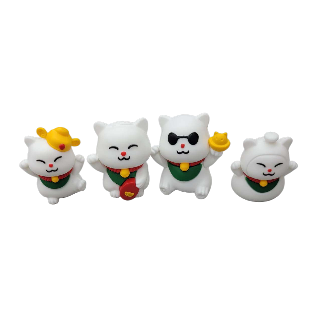 Four white Maneki Neko figurines for home feng shui decoration, living room entrance, table mascots Item Picture