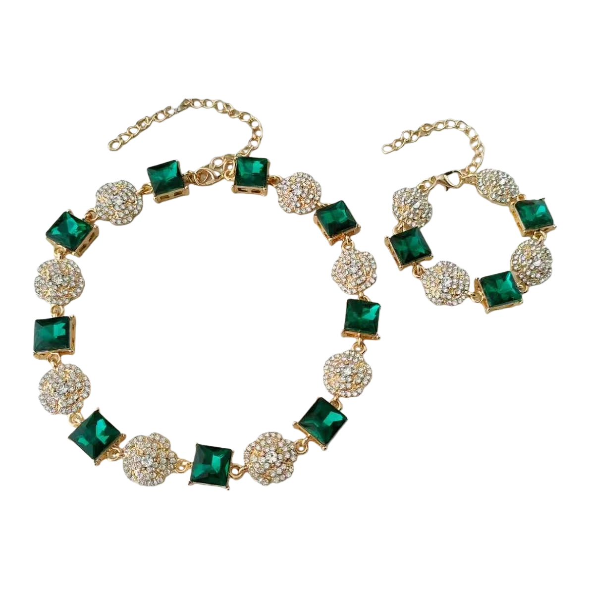 The green gemstone necklace and bracelet set is a fashionable and elegant accessory for women Item Picture