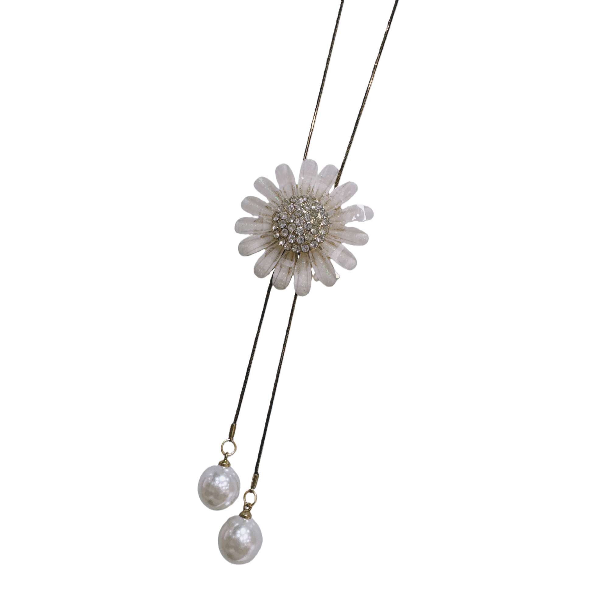 A white daisy-shaped pendant with double pearl tassels necklace, a fashionable and light luxury accessory for women Item Picture