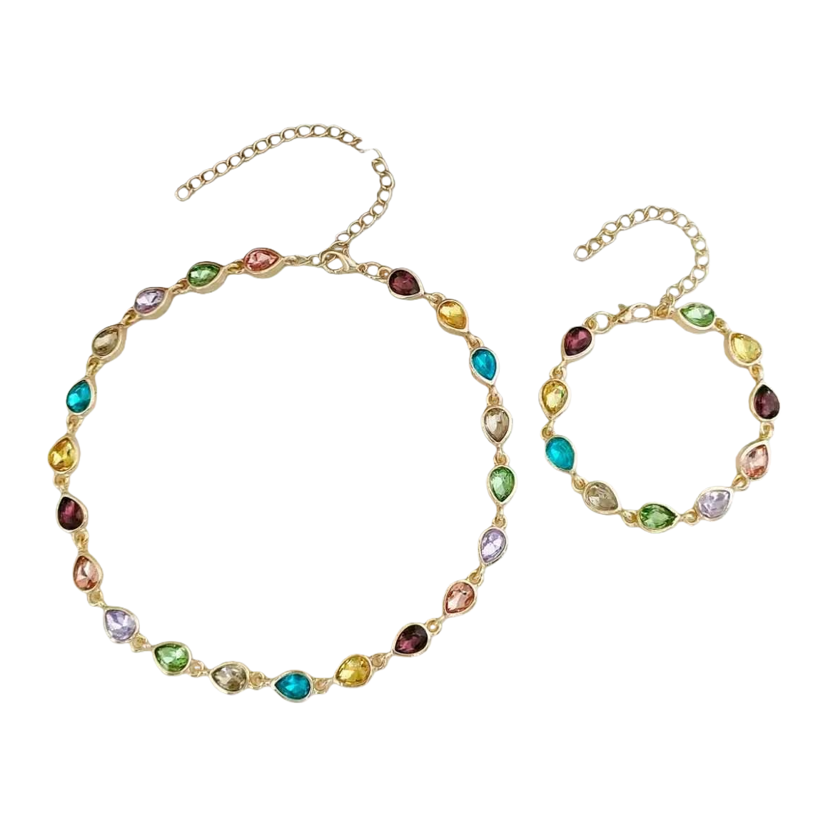 Colorful gemstone necklace and bracelet set, fashionable and light luxury couple accessories Item Picture