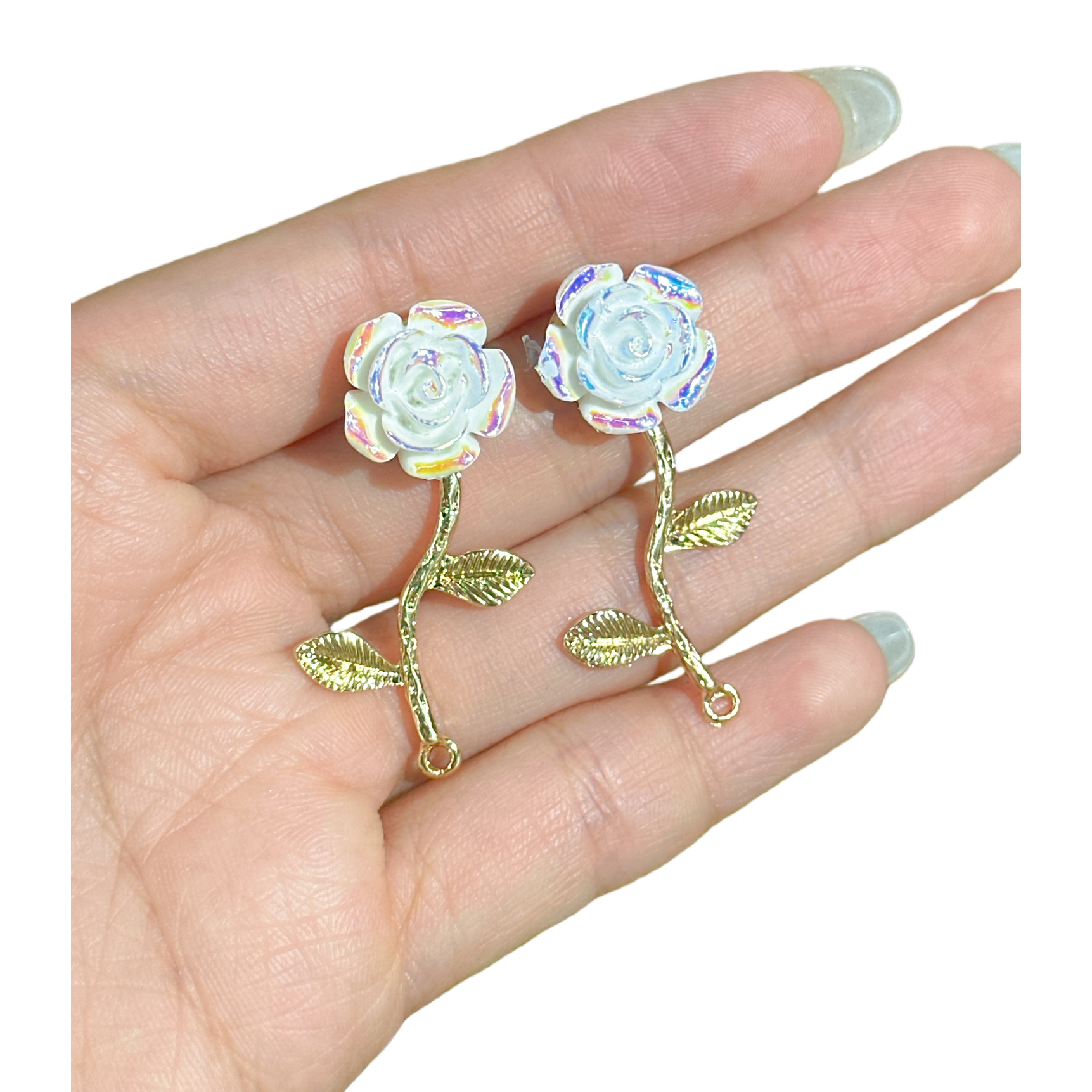 Pendientes de flor de rosa blanca moda simple para las señoras Item Picture