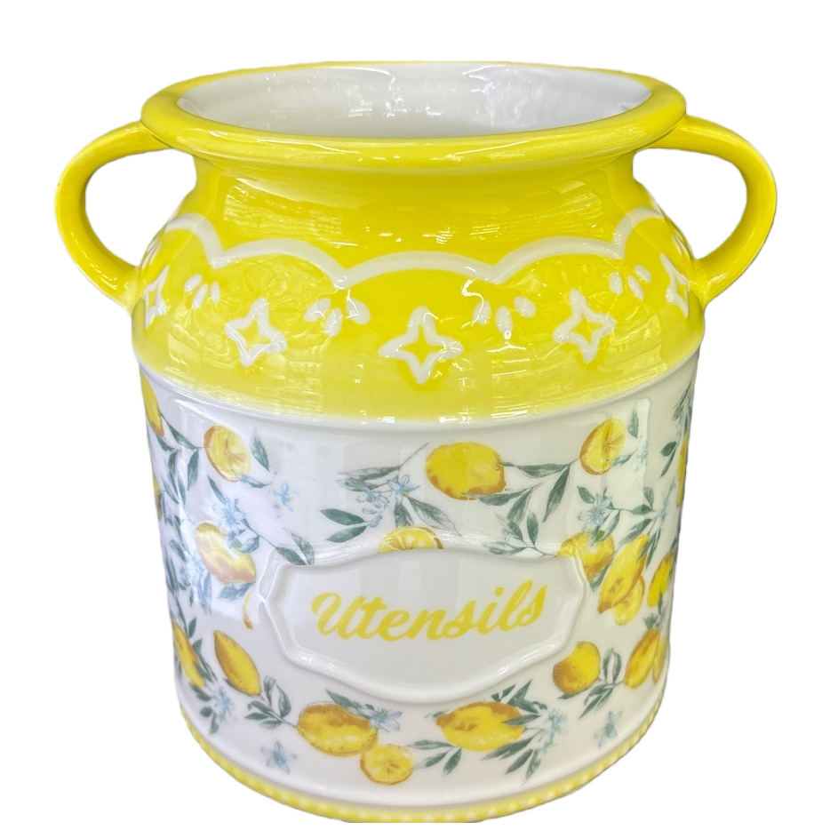 Yellow lemon patterned ceramic cutlery holder for household kitchen storage, canned chopsticks and spoons Item Picture