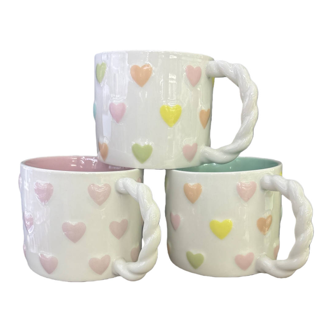 White heart-shaped patterned ceramic mug, ceramic water cup Item Picture