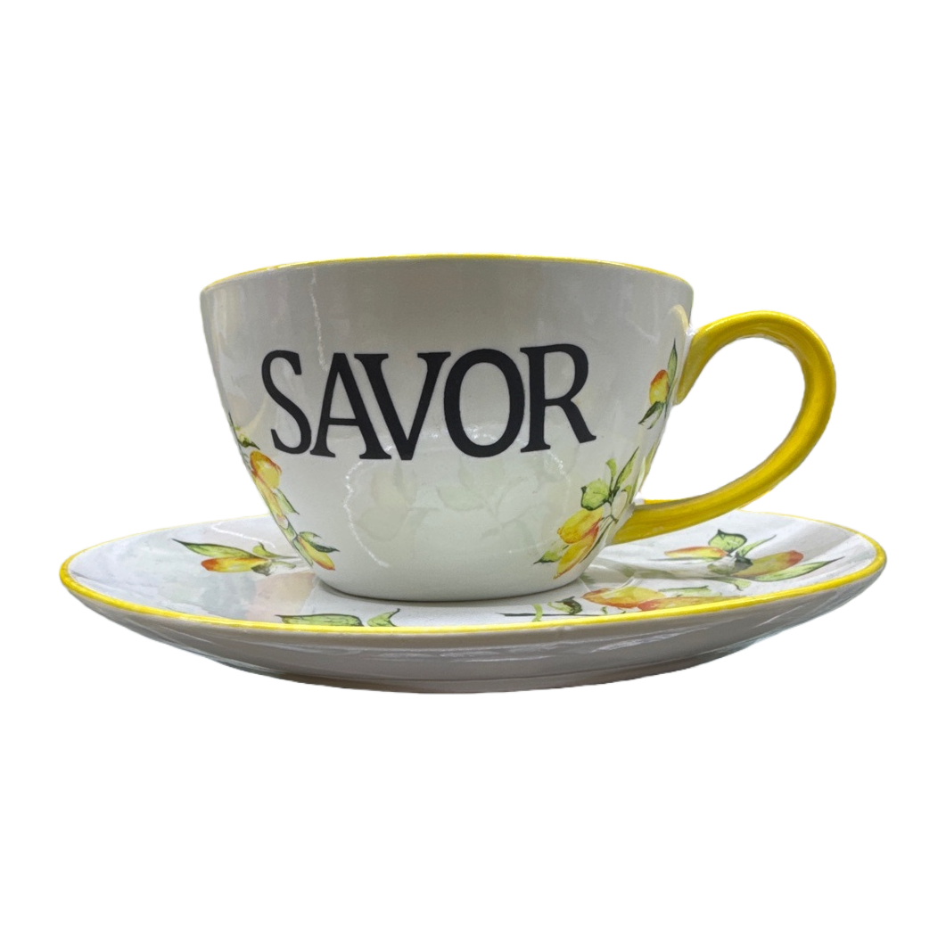 Yellow lemon patterned ceramic cups and saucers set, home coffee and tea set gift box Item Picture