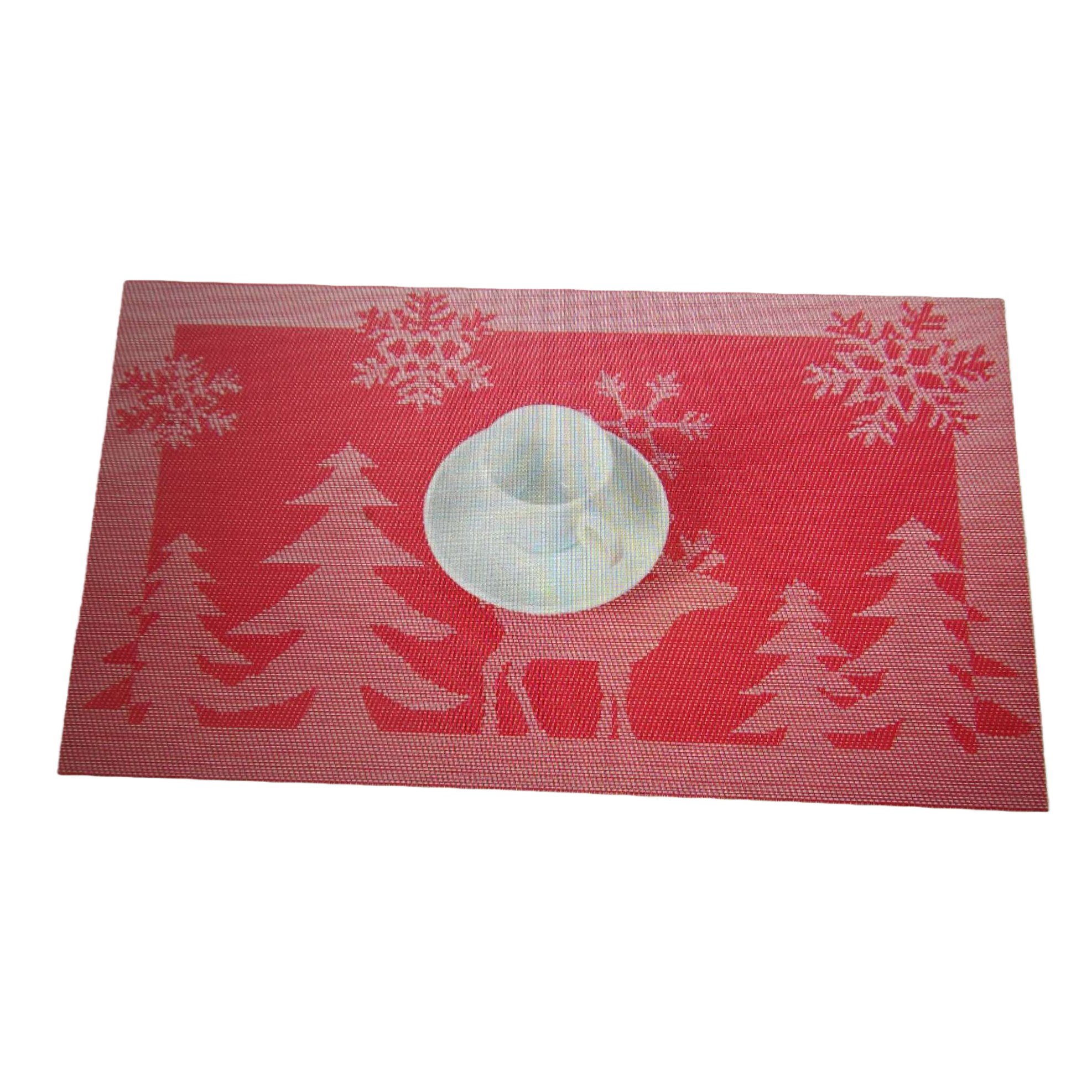 Red Christmas-themed white cups, plates and placemats set Item Picture