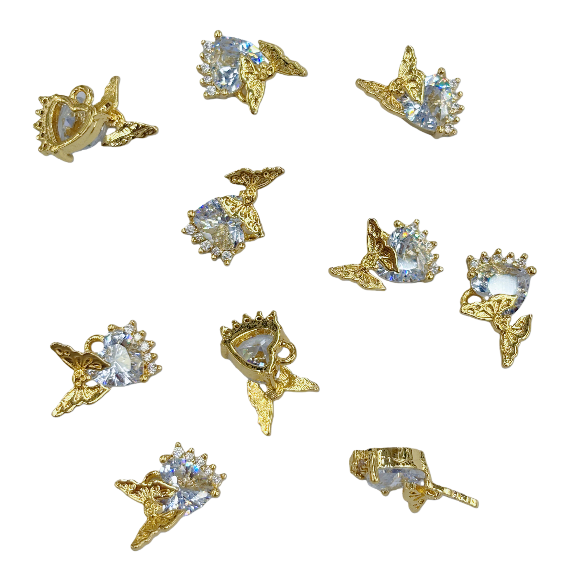 A fashionable and light luxury necklace and earrings set with golden butterfly-shaped crystal jewelry Item Picture