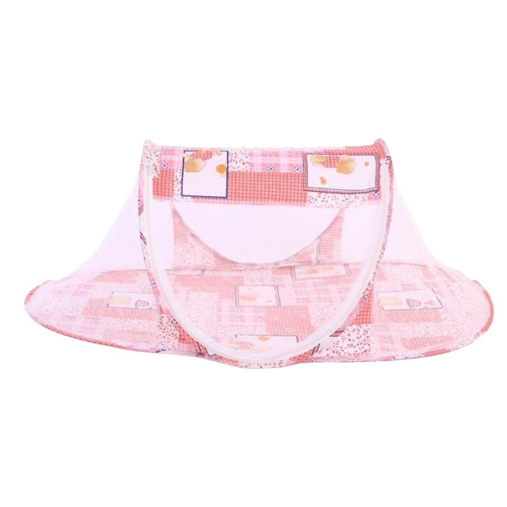 The pink checkered baby mosquito net bed is breathable and mosquito-proof. The baby bed is safe and environmentally friendly Item Picture