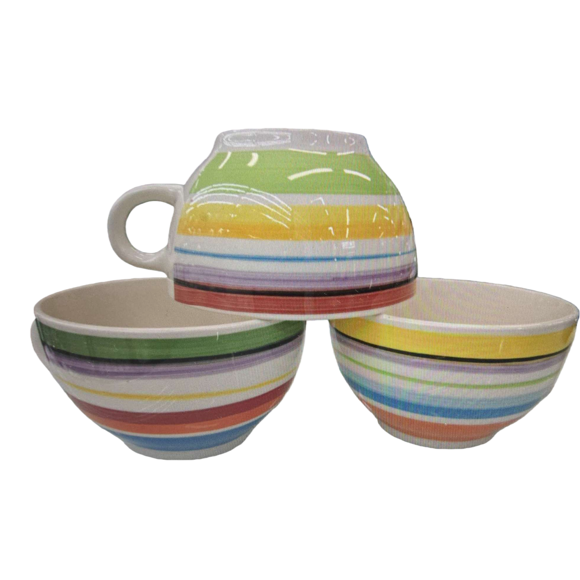 Colorful striped ceramic cup and bowl set, home simple style tableware gift box Item Picture