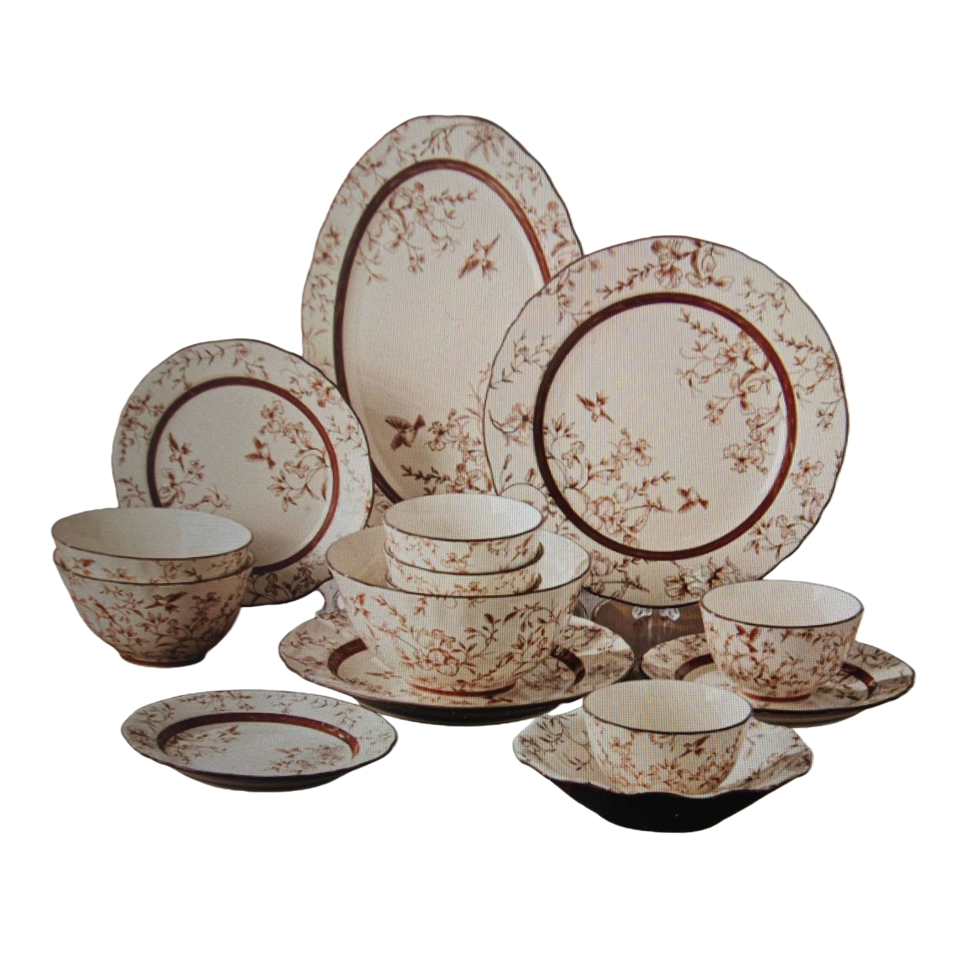 Brown floral patterned ceramic tableware set, a simple home-style combination of bowls, plates, chopsticks and spoons Item Picture
