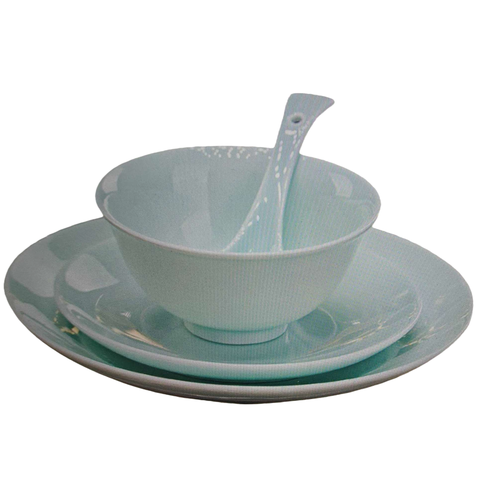 Celadon porcelain bowl with spoon and tray set, Song Dynasty style tea and tableware, simple household porcelain Item Picture