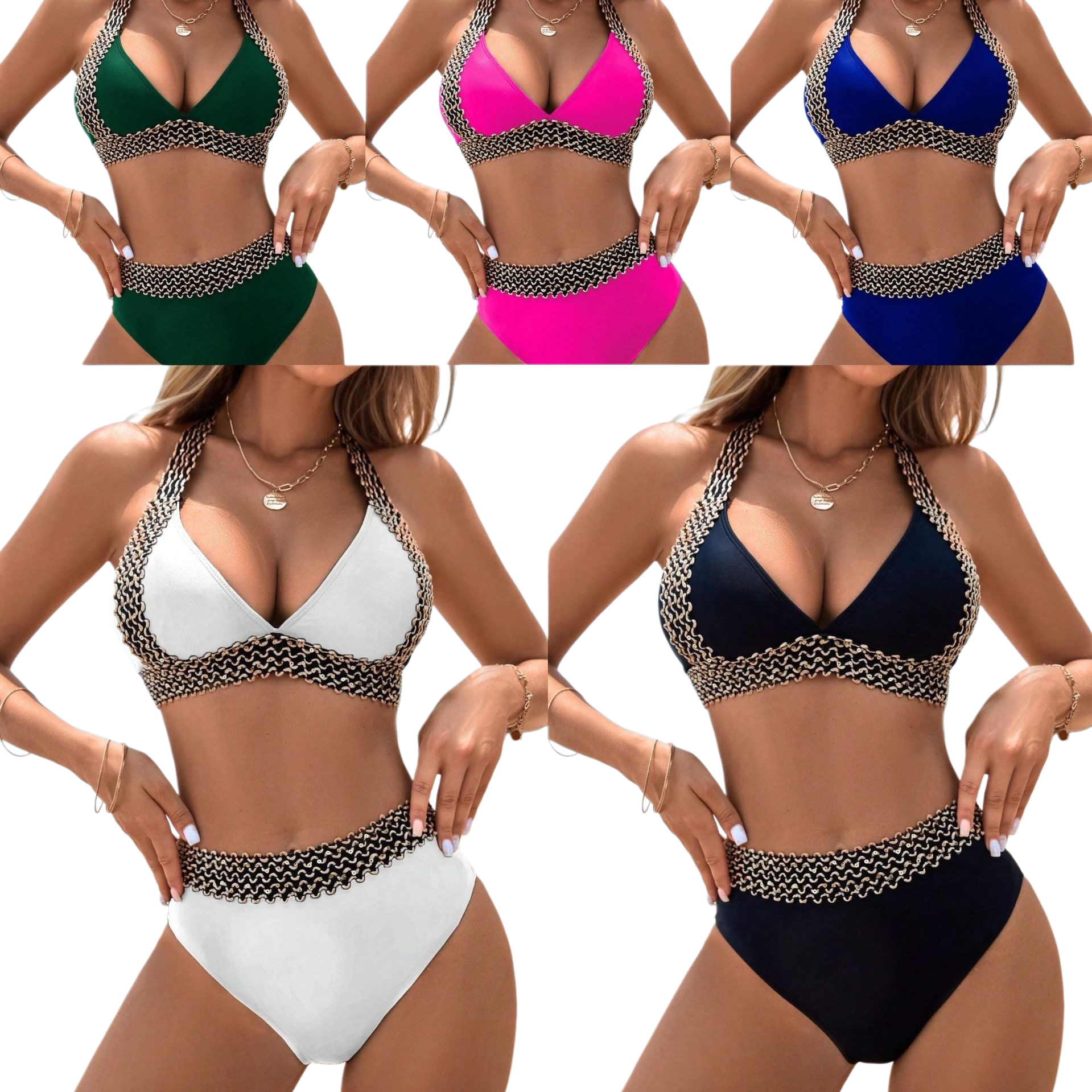 Colorful wavy edge bikini swimsuit for women, new summer style, slimming and form-fitting high-waisted bikini Item Picture