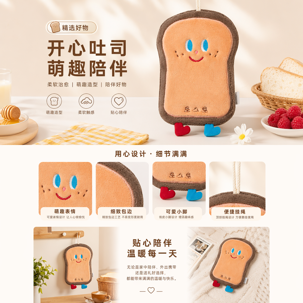 擦手巾 卡通可爱 洗手毛巾挂式双层加厚吸水柔软珊瑚绒详情1