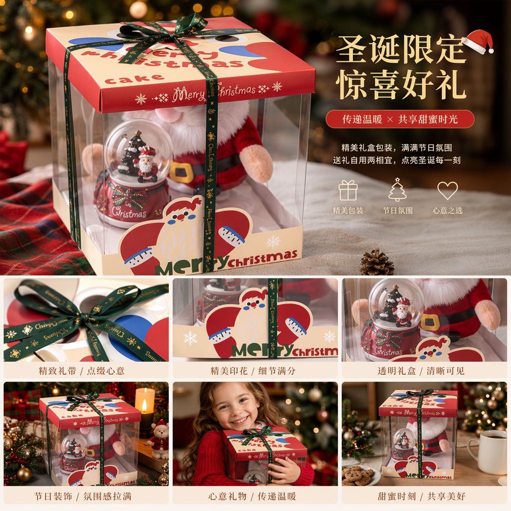 Cross-border Christmas cartoon hand-held gift box, Christmas Eve apple packaging paper box, European and American creative folding cake box pic 1