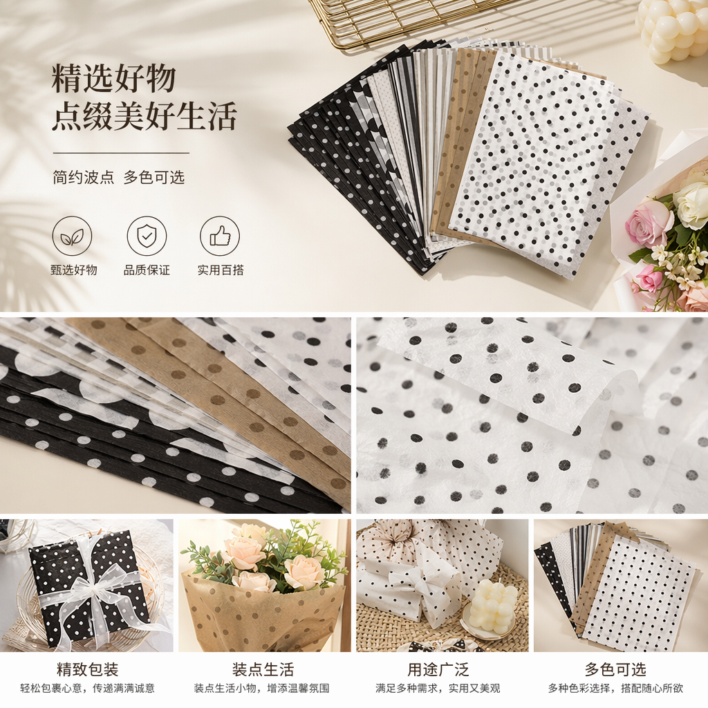 黑白灰棕波点条纹图案纸张 手账装饰绘画打印专用详情1