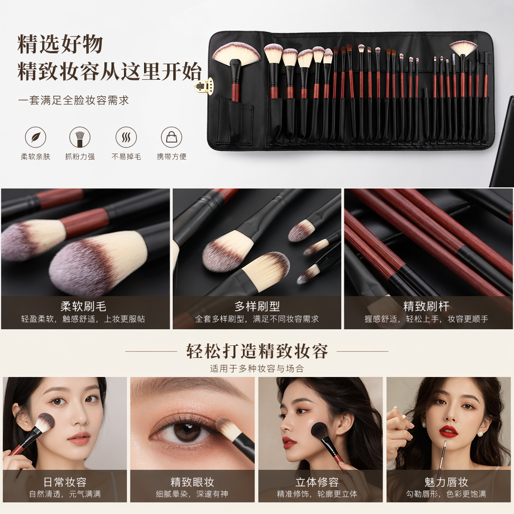 黑色化妆刷套装 18支动物毛彩妆刷专业便携详情1
