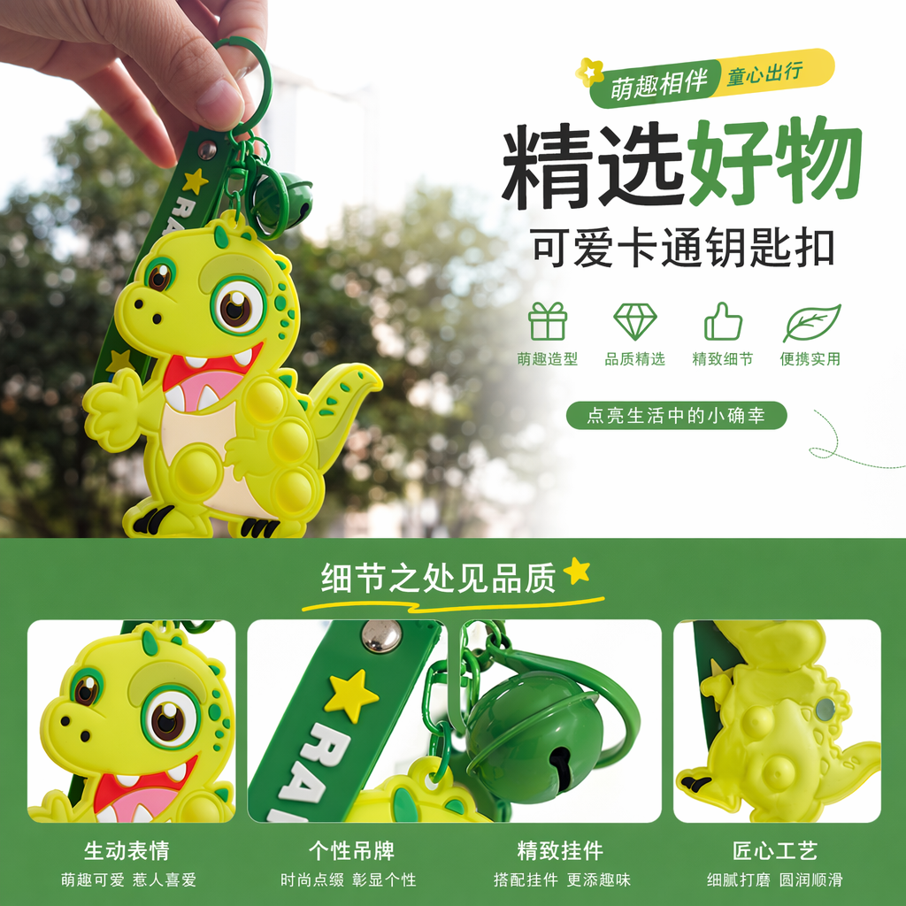 绿色卡通恐龙钥匙扣 膨胀考古变形恐龙蛋 仿真恐龙模型详情1