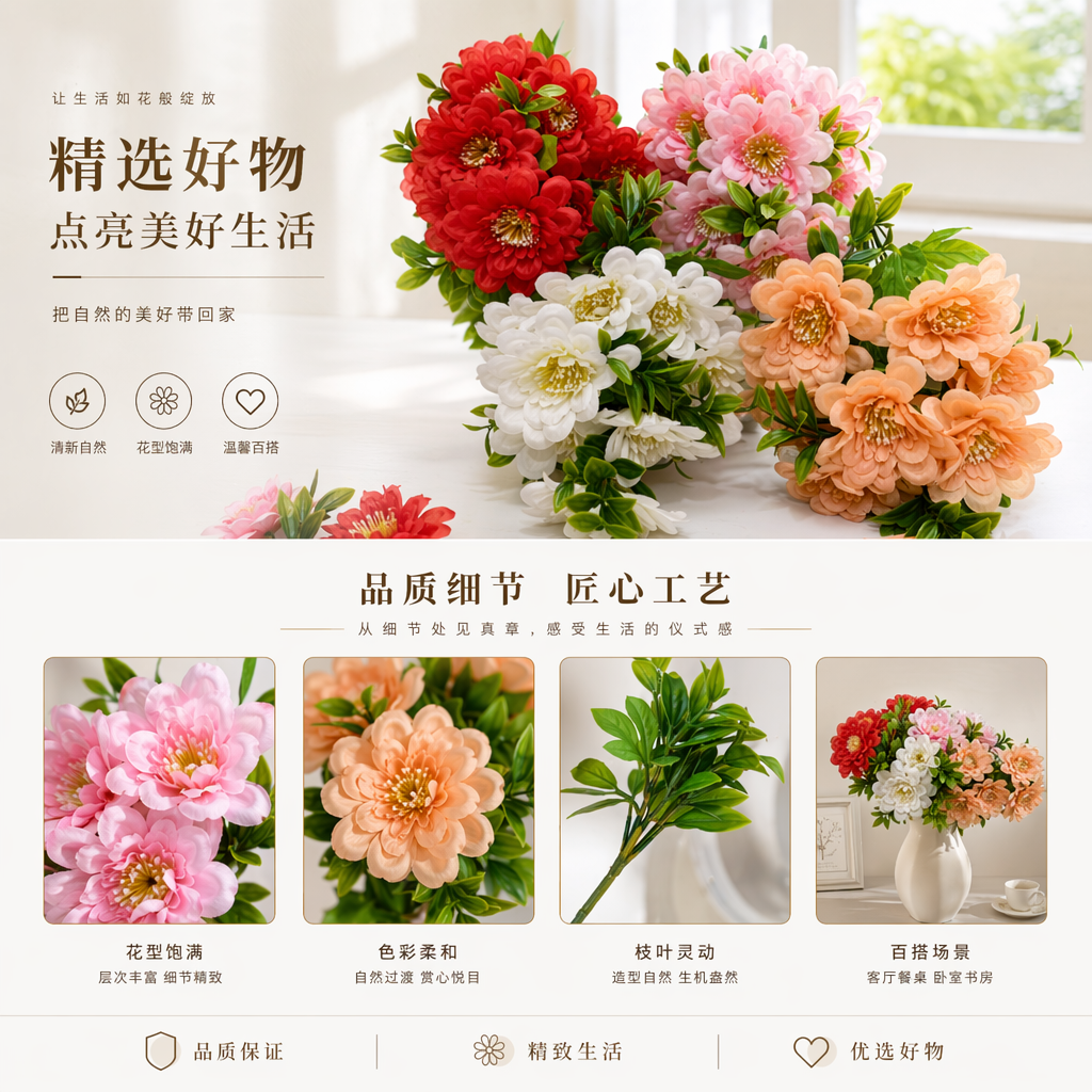厂家直销仿真9头黄心菊塑料花绢花布花手工花人造花室内外DIY装饰花拍摄道具详情1