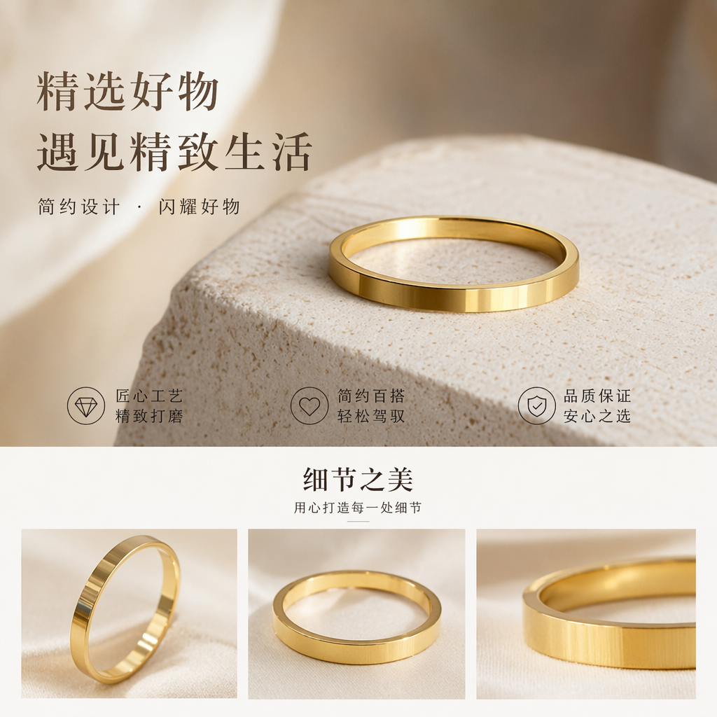 金色简约时尚戒指 男女同款轻奢百搭饰品详情1
