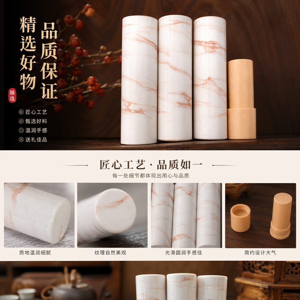大理石纹管状四支并排右侧橙色管身带盖详情1