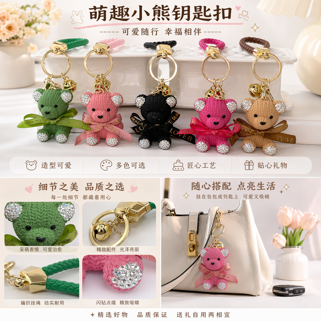 彩色小熊亚克力足球世界杯钥匙扣配饰公仔详情1